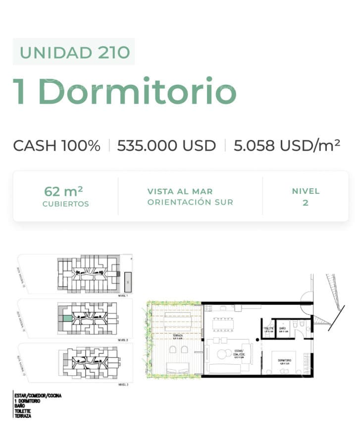 Departamento en venta de 1 dormitorio en Casa Grande José Ignacio