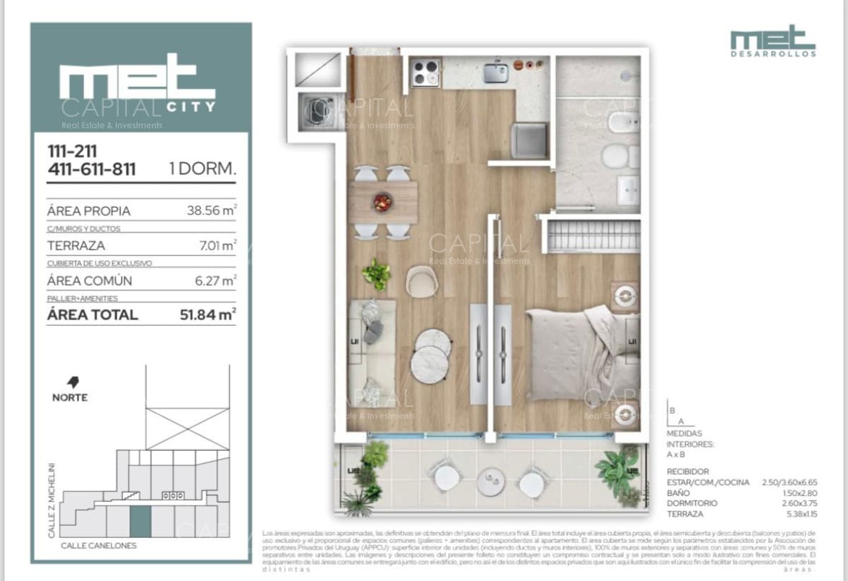 Apartamento de un dormitorio en proyecto bajo Ley Promovida de Vivienda en el Centro de Montevideo