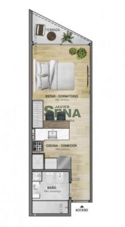 Venta de apartamento en Pocitos, Mono ambiente, baño, a estrenar con buena vista.