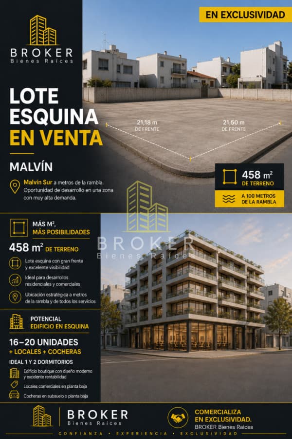 Venta Terreno Esquina en Malvin Oportunidad Desarrollo Edificio Boutique 