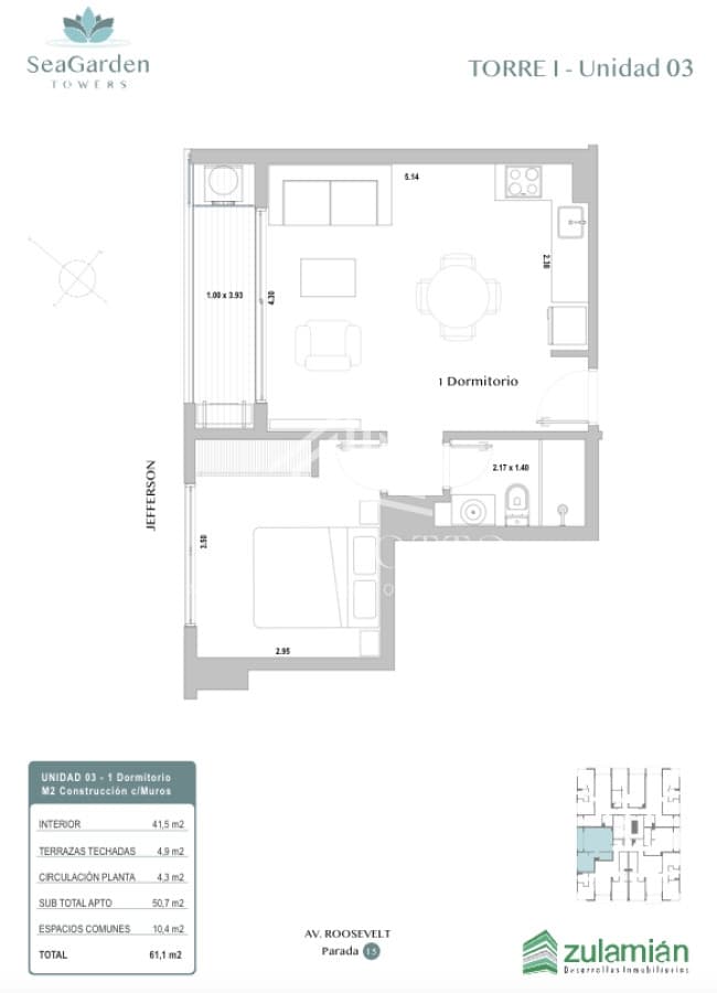 Apartamento de 1 dormitorio en venta, Punta del Este