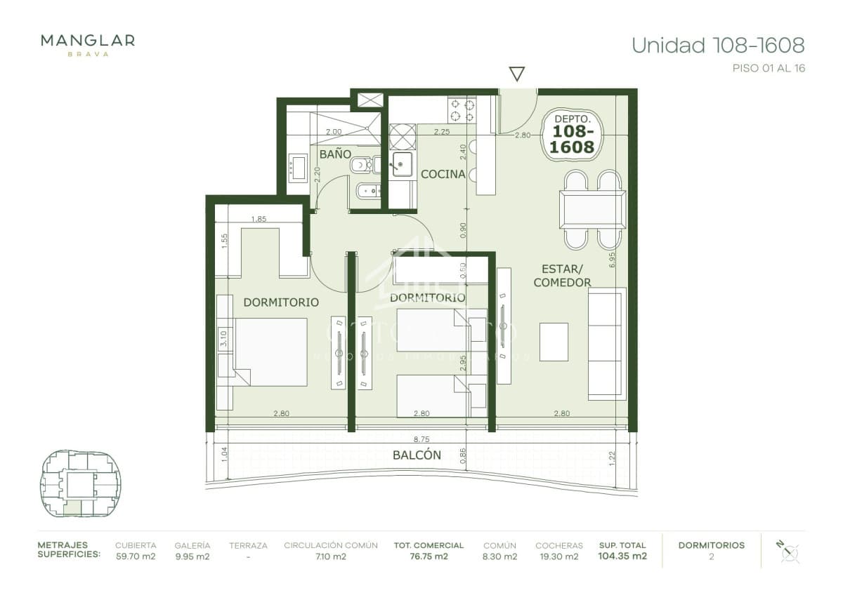 Venta apartamento dos dormitorios Punta del este Edificio Manglar Brava